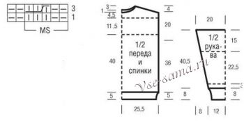 Схемы и выкройка для вязания пуловера Схемы и выкройка для вязания пуловера