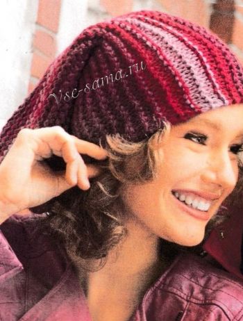 Связанный в поперечном направлении берет, фото Связанный в поперечном направлении берет, фото