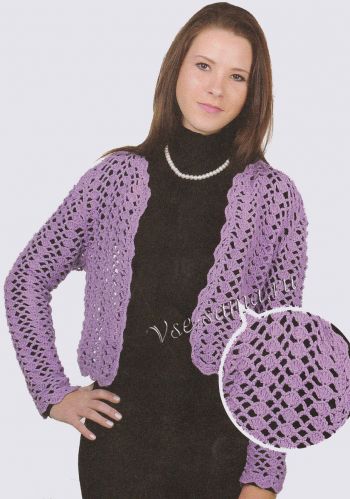 Болеро сиреневого цвета крючком, фото Болеро сиреневого цвета крючком, фото