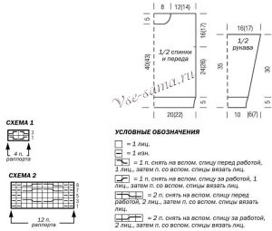 Схемы и выкройка для вязания пуловера Схемы и выкройка для вязания пуловера