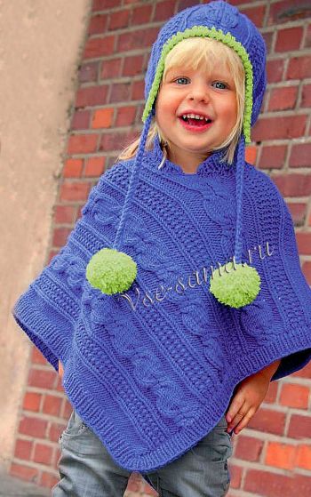 Пончо и шапка спицами, фото Пончо и шапка спицами, фото