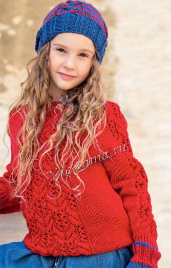 Пуловер красного цвета для девочки, фото Пуловер красного цвета для девочки, фото