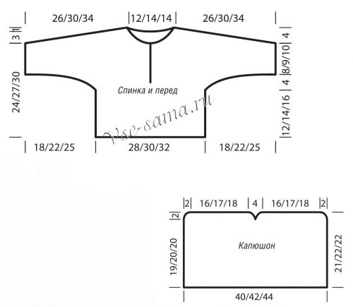 Выкройка для вязания синего пуловера Выкройка для вязания синего пуловера