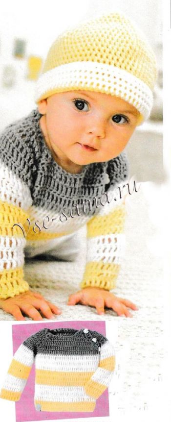 Пуловер в полоску и шапочка, фото Пуловер в полоску и шапочка, фото