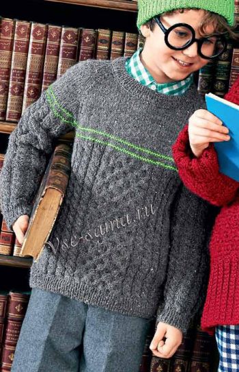 Серый пуловер с косами, фото Серый пуловер с косами, фото