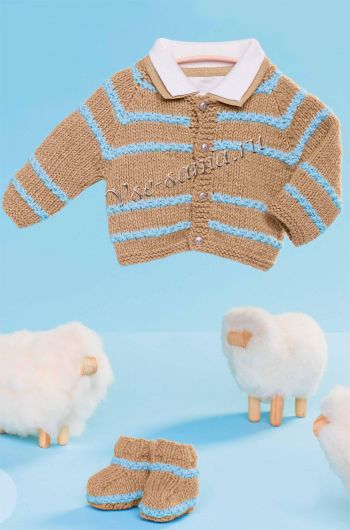 Жакет и пинетки с голубыми полосками, фото Жакет и пинетки с голубыми полосками, фото