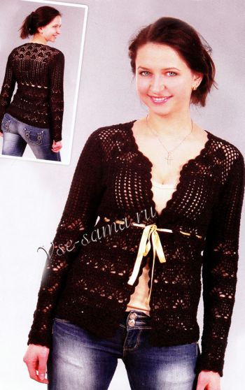 Ажурный жакет из черной пряжи, фото Ажурный жакет из черной пряжи, фото