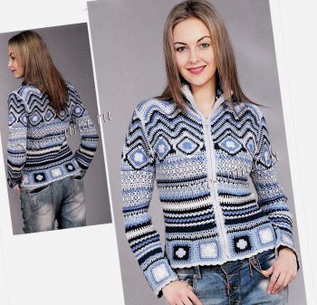 Голубой жакет крючком, фото Голубой жакет крючком, фото