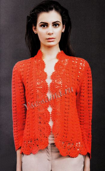 Красный женский жакет крючком Красный женский жакет крючком
