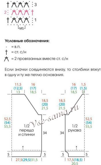 Схема и выкройка для вязания пуловера