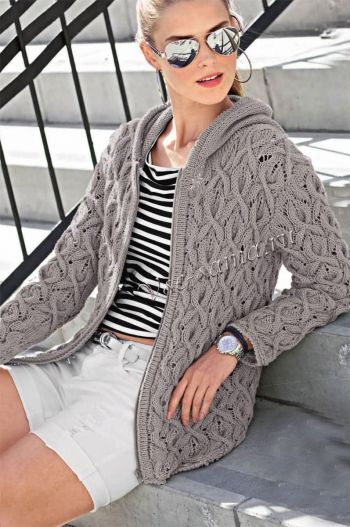 Серый жакет с капюшоном и застежкой-молнией, фото Серый жакет с капюшоном и застежкой-молнией, фото