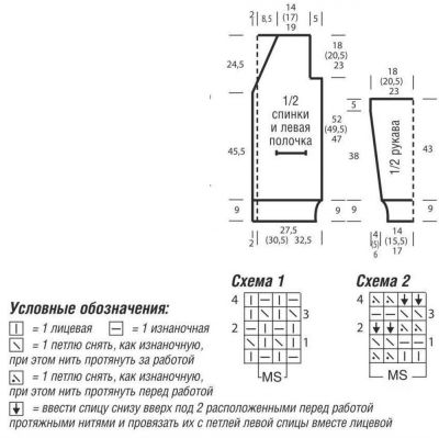 Схема и выкройка для вязания трехцветного жакета Схема и выкройка для вязания трехцветного жакета
