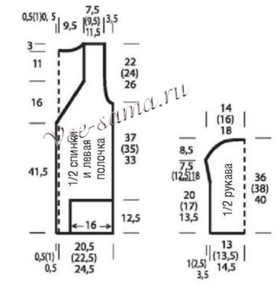 Выкройка для вязания жакета Выкройка для вязания жакета
