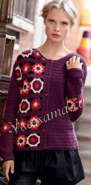 Жакет крючком с ввязаными мотивами, фото Жакет крючком с ввязаными мотивами, фото