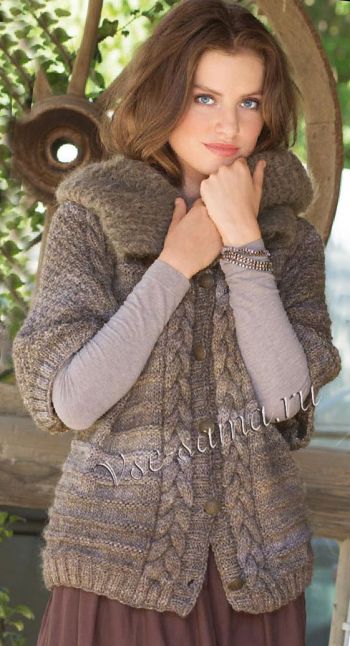 Жакет покроя реглан с меховым воротником, фото Жакет покроя реглан с меховым воротником, фото