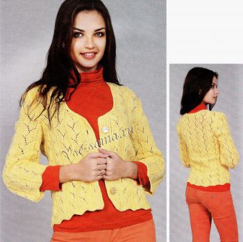 Желтая кофта с ажурным узором, фото Желтая кофта с ажурным узором, фото