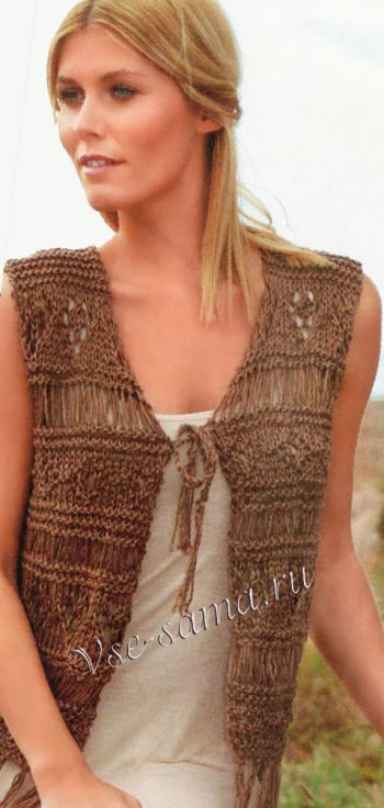 Коричневый жилет спицами, фото Коричневый жилет спицами, фото