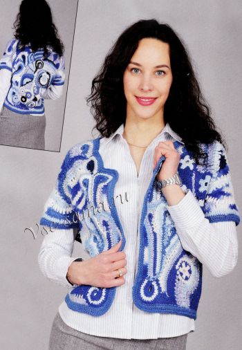 Синий жилет в технике фри-форм, фото Синий жилет в технике фри-форм, фото