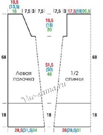 Выкройка для вязания жилета Выкройка для вязания жилета