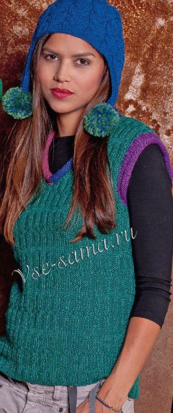 Зелёная безрукавка спицами, фото Зелёная безрукавка спицами, фото
