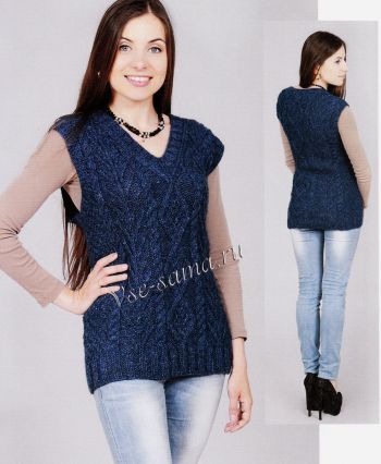 Жилет с косами и V-образным вырезом горловины, фото Жилет с косами и V-образным вырезом горловины, фото