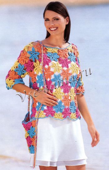 Пуловер из мотивов и сумочка Пуловер из мотивов и сумочка