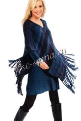 Узорчатое пончо с длинной бахромой Узорчатое пончо с длинной бахромой