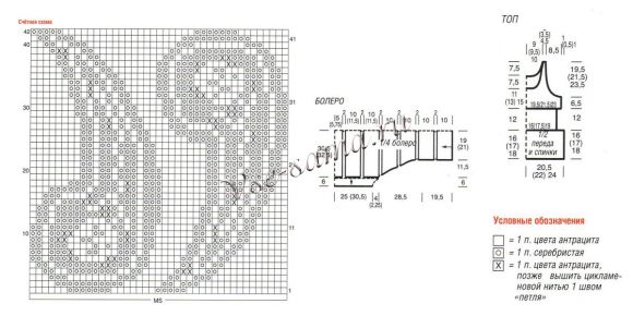 Схема вязания болеро и топа с узором «ПЭЙСЛИ» Схема вязания болеро и топа с узором «ПЭЙСЛИ»