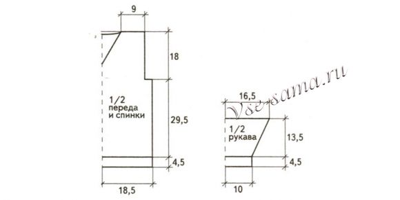 Схема вязания пуловера с V-образным вырезом Схема вязания пуловера с V-образным вырезом