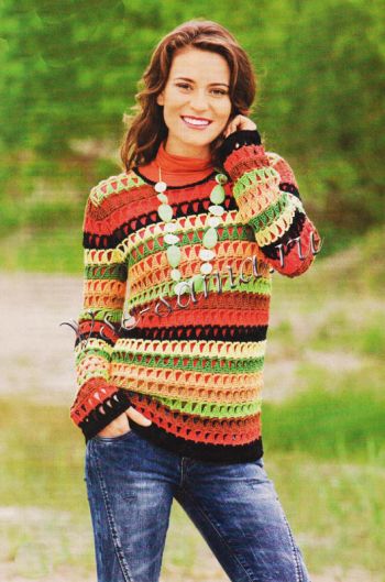 Полосатый пуловер с узором из треугольников Полосатый пуловер с узором из треугольников