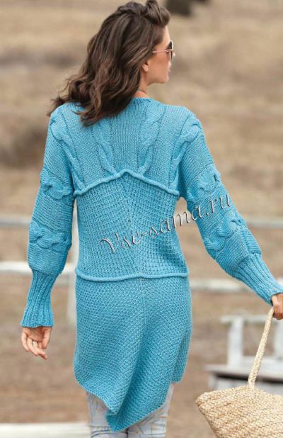 Бирюзовый кардиган спицами, фото 2 Бирюзовый кардиган спицами, фото 2