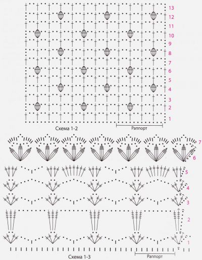 Схема 2 и 3 для вязания кардигана Схема 2 и 3 для вязания кардигана