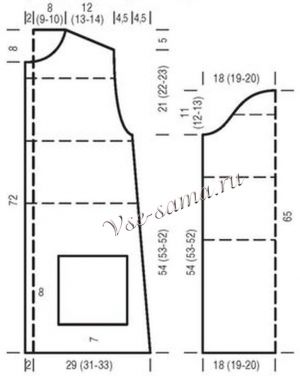 Выкройка для вязания кардигана Выкройка для вязания кардигана