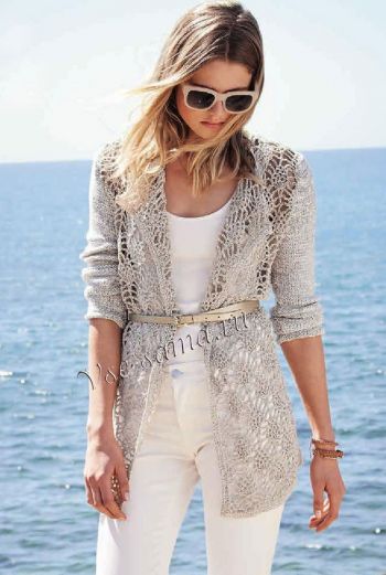 Кардиган с ажурными узорами, фото Кардиган с ажурными узорами, фото