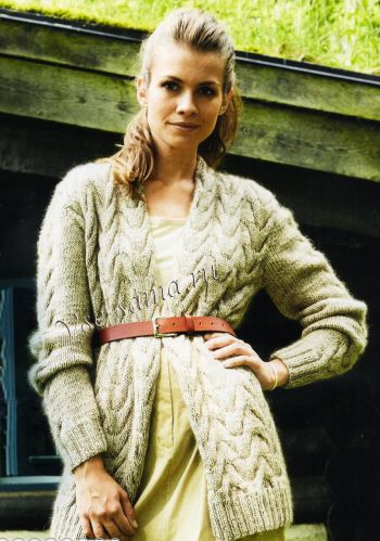 Кардиган с косами серо-зеленого цвета