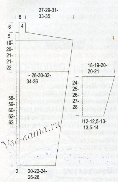 Выкройка для вязания кардигана Выкройка для вязания кардигана