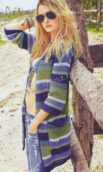 Кардиган в полоску, связанный крючком, фото Кардиган в полоску, связанный крючком, фото