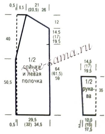 Выкройка для вязания кардигана в полоску Выкройка для вязания кардигана в полоску