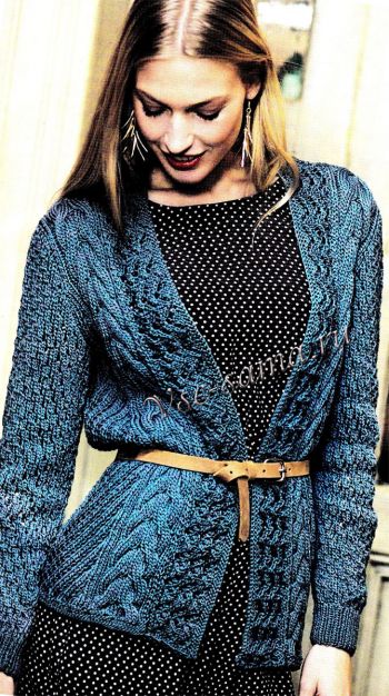 Синий кардиган спицами, фото Синий кардиган спицами, фото