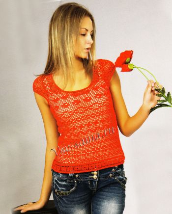 Красная кофточка крючком, фото Красная кофточка крючком, фото