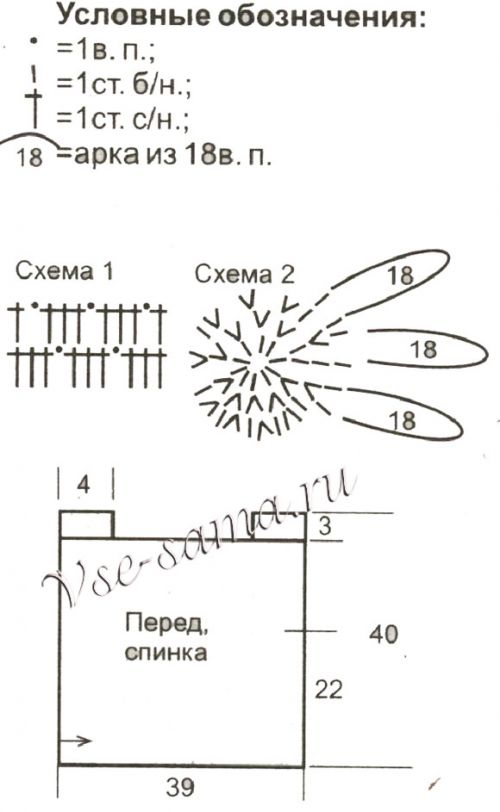 Схема и выкройка для вязания маечки с ромашками Схема и выкройка для вязания маечки с ромашками