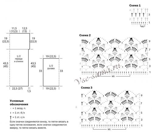 Схемы и выкройка для вязания меланжевого пуловера Схемы и выкройка для вязания меланжевого пуловера