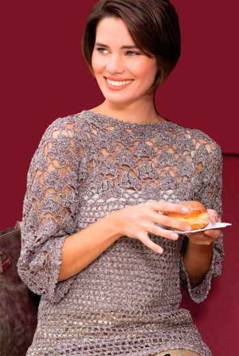 Меланжевый пуловер с кружевной кокеткой, фото Меланжевый пуловер с кружевной кокеткой, фото