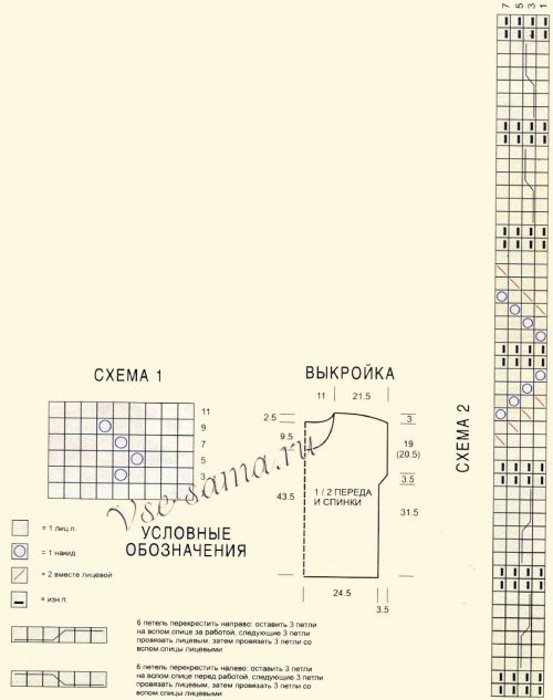 Схемы и выкройка для вязания пуловера "Серебро" Схемы и выкройка для вязания пуловера "Серебро"