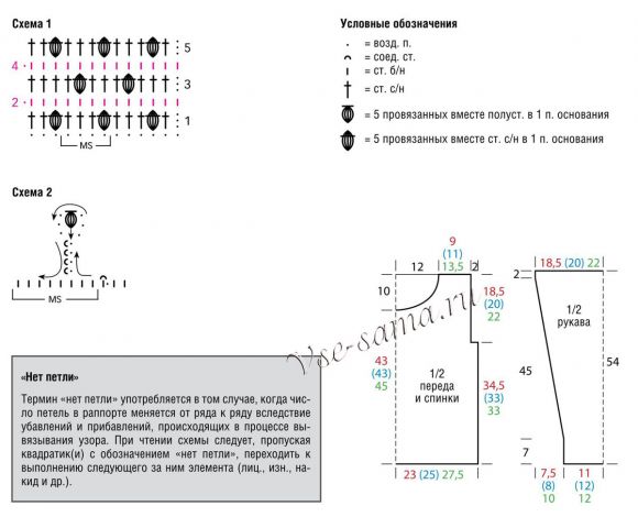 Пуловер крючком - от вишни до малины, схема и выкройка Пуловер крючком - от вишни до малины, схема и выкройка