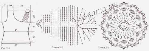 Схема и выкройка для вязания цветочной майки Схема и выкройка для вязания цветочной майки