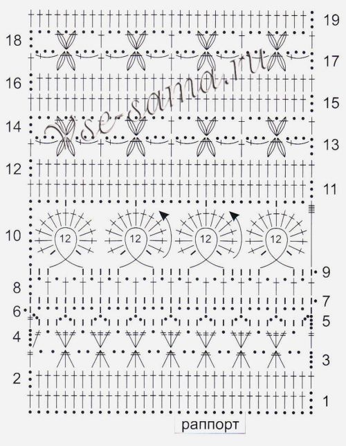 Схема вязания узора 13 крючком Схема вязания узора 13 крючком