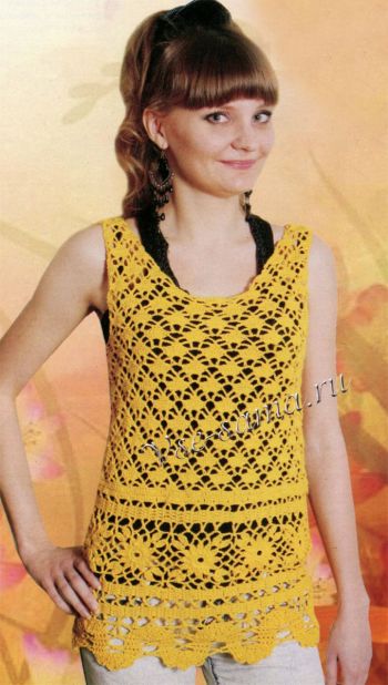 Желтая туника из ажурных узоров, фото Желтая туника из ажурных узоров, фото