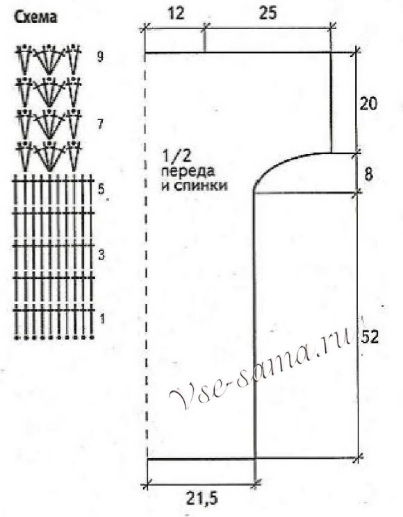 Схема и выкройка для вязания желтого платья Схема и выкройка для вязания желтого платья