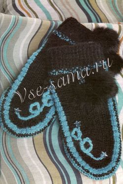 Черные варежки с бирюзовой отделкой Черные варежки с бирюзовой отделкой